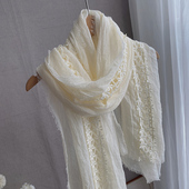 云朵触感轻柔仙气蕾丝棉麻围巾 白色质朴自然文艺女秋冬纯棉披肩