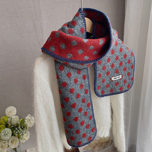 复古韵味活力街头红灰双色软糯针织毛线围巾 保暖围脖 秋冬女厚款