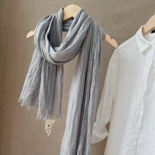 新款棉麻围巾女春秋薄款文艺纯色百搭防晒披肩冬季保暖围脖浅灰色
