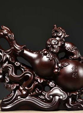 黑檀实木雕刻葫芦摆件红木质招财貔貅家居客厅办公室装饰工艺礼品