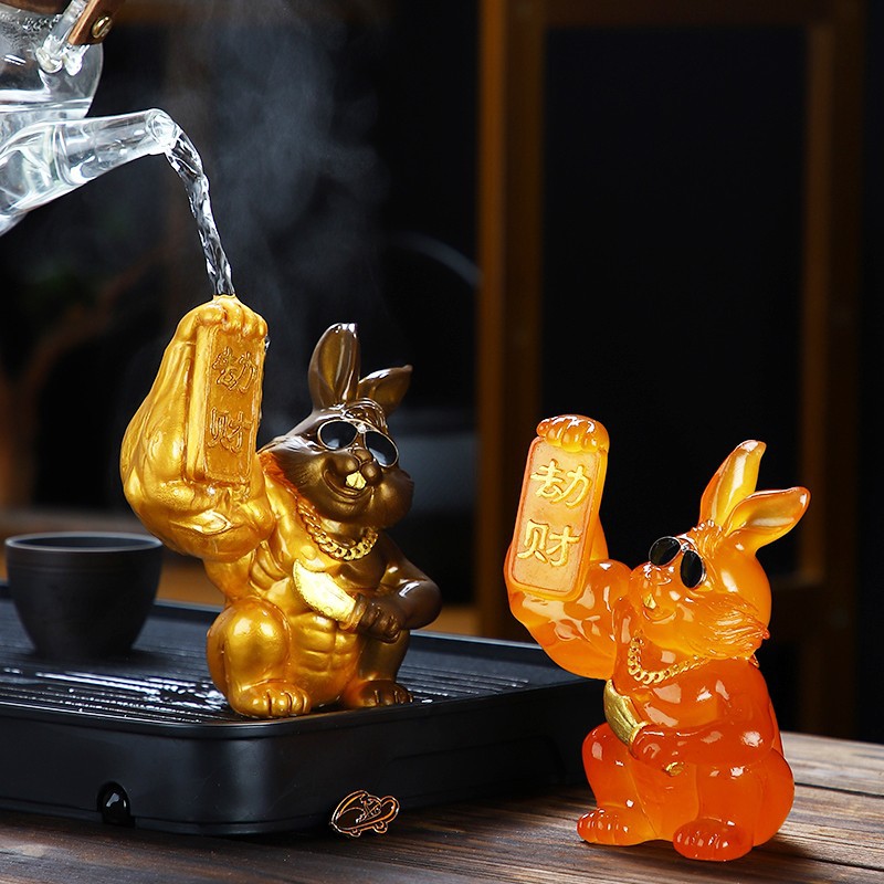 个性创意墨镜流氓兔子茶宠变色可养茶桌宠物摆件精品茶玩茶盘摆设