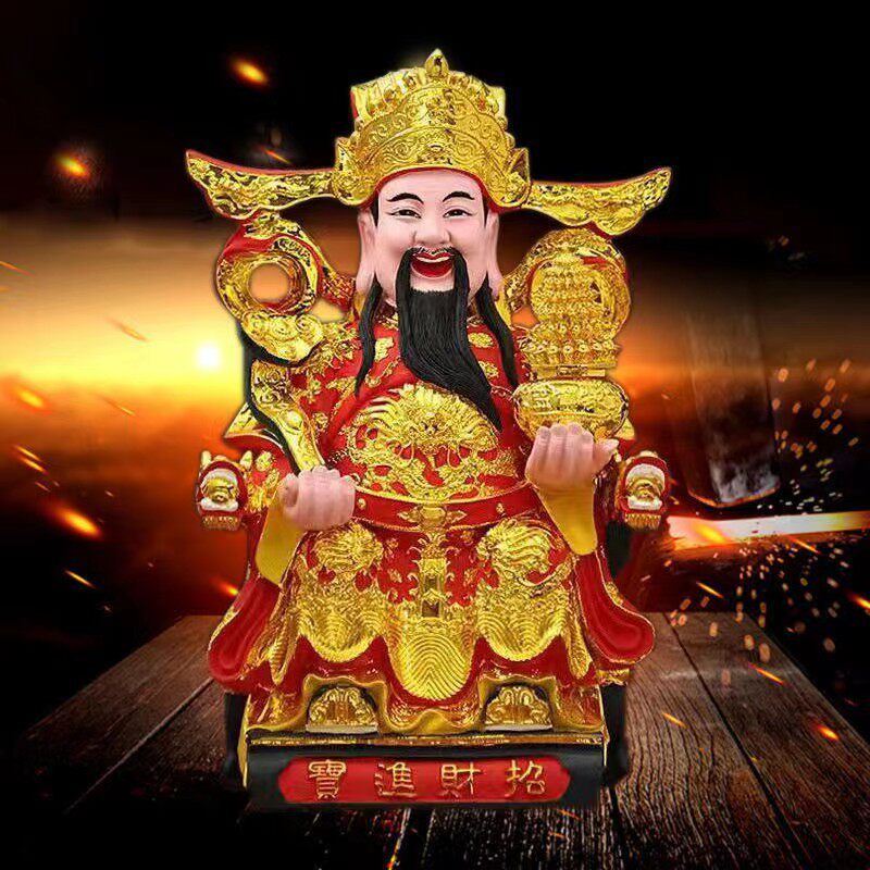 财神爷佛像招财文财神店铺开业礼品供奉居家摆件树脂神像鎏金