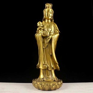 观音摆件高26.5cm 观世音佛像 小观音送子摆件 纯黄铜观音菩萨