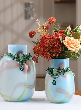 轻奢流体彩色水墨大肚玻璃花瓶摆件客厅插花电视柜餐桌家居装饰品