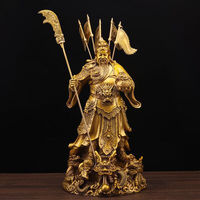 黄铜九龙关公摆件神像关二爷武财神关羽关圣家居酒店供奉开业礼品