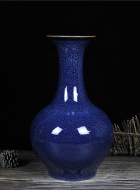 景德镇陶瓷花瓶窑变蓝色瓷器客厅插花器新中式家居装饰摆件博古架