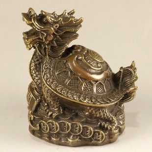 纯黄铜小圆龟摆件铜龙龟摆件八卦金钱龟母子龙龟家居办公室