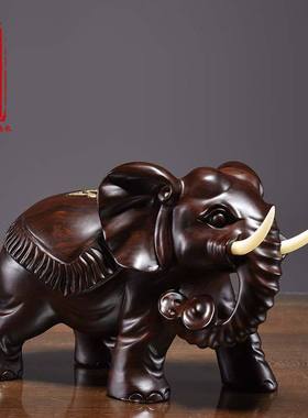 黑檀实木质雕刻大象摆件一对吸水象家居客厅办公装饰红木工艺礼品