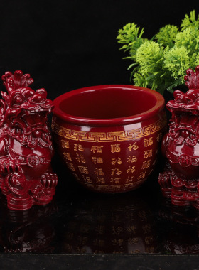 朱砂公母一对貔貅加百福聚宝盆摆件工艺品摆件开业家居招财装饰品