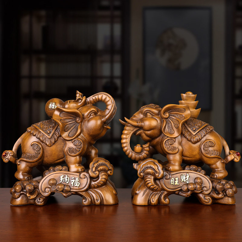 中式平安纳福大象摆件一对树脂工艺品客厅酒柜家居装饰品乔迁礼品,家居饰品,桌面摆件,淘宝优惠券,粉丝福利购,淘宝优惠卷