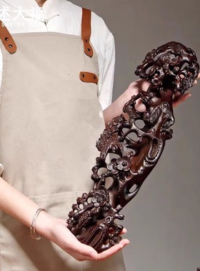 黑檀木雕刻喜上眉梢吉祥如意根雕摆件大号红木家居客厅装饰工艺品