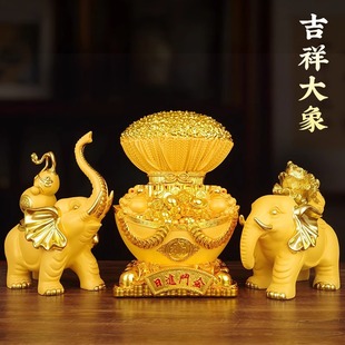 招财聚财大麦金麦子大象摆件一对吸水象客厅镇宅家居乔迁新居饰品