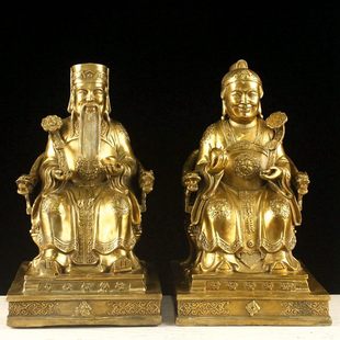 黄铜土地公土地婆神像佛像摆件福德正神金属工艺品家居装 饰品摆件