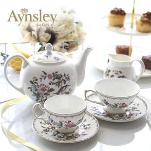英国Aynsley安斯丽雀鸟骨瓷茶壶杯碟组合套装欧式咖啡下午茶具