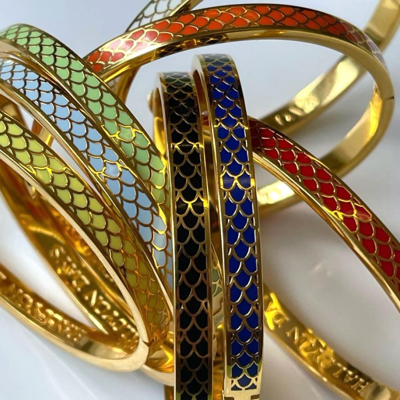 英国halcyon days绘时光鱼鳞纹铰链手镯欧式奢华高档饰品