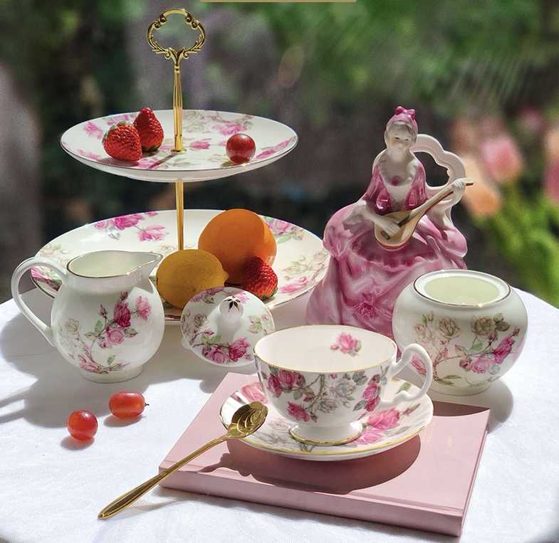 英国aynsley安斯丽红玫瑰奥本骨瓷下午茶套装英式花茶咖啡杯碟