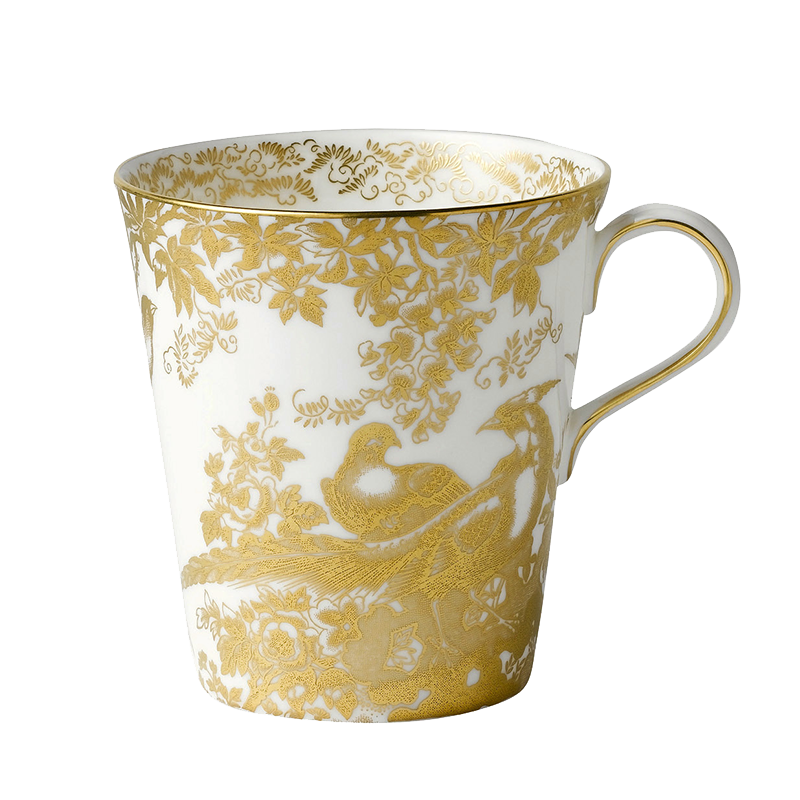 Royal Crown Derby德贝金孔雀骨瓷欧式阔口马克杯水杯牛奶杯