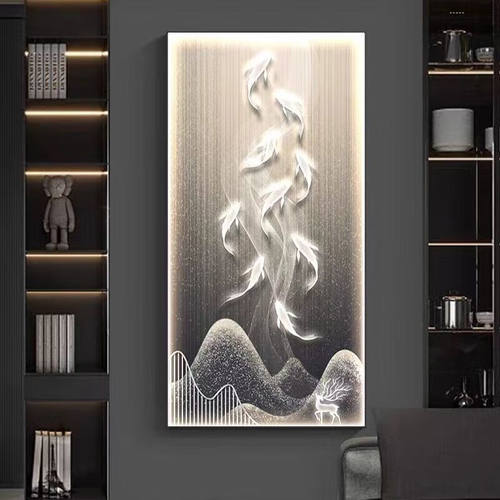 禾画九鱼图玄关装饰画带灯LED高级感过道走廊入户正对门挂画客厅