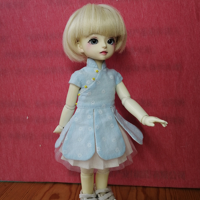 26材料包 六瓣旗服百褶裙小布娃衣纸样教程自制娃衣6分bjd