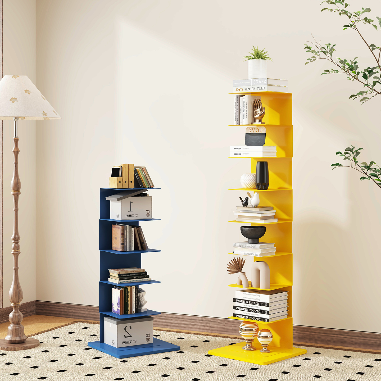 北欧网红隐形书架创意立体儿童转角书架落地置物架客厅家用书柜