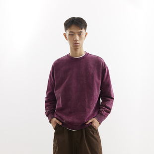 吃茶去chichaqu25重磅洗褪做旧圆领卫衣复古宽松街头休闲运动