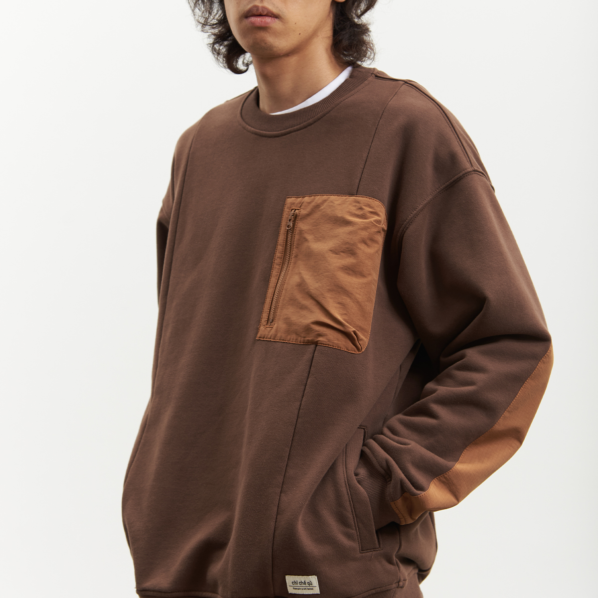 拼接chichaqu宽松卫衣圆领