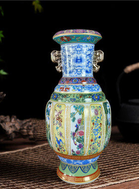 景德镇陶瓷器花瓶仿古中式珐琅彩瓷王家居客厅插花工艺品摆件