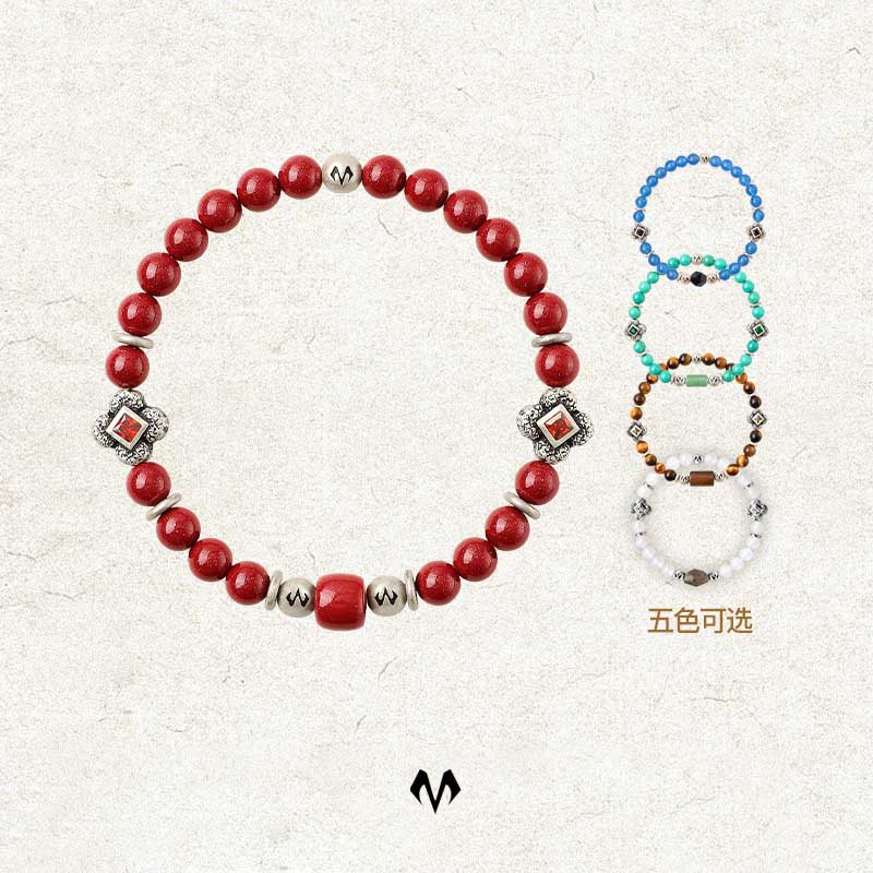 侣款黑曜石手串朱砂手链