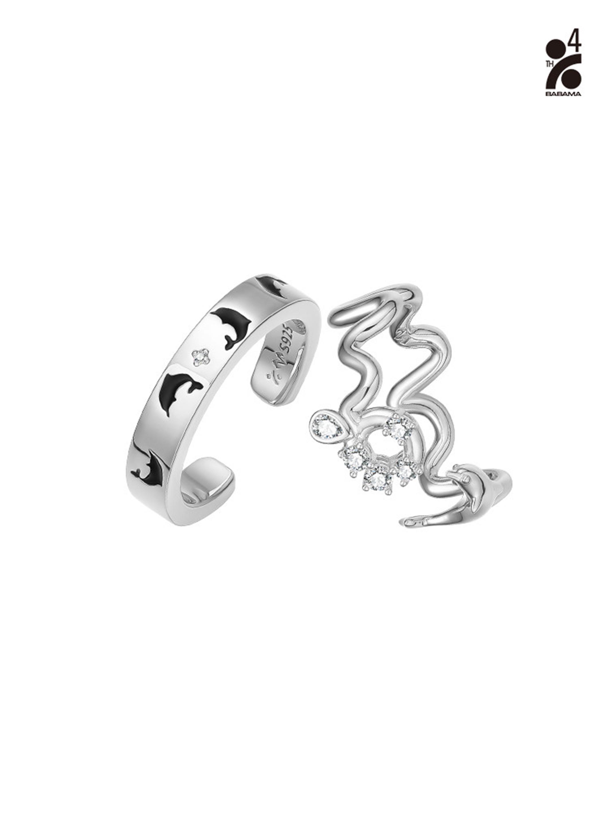 babama中华白海豚系列纯银跳跃情侣戒指2023小众设计对戒生日礼物