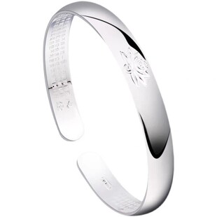 莲花白铜手镯女开口心经镯子饰品实心民族风年轻款配饰手环送女友