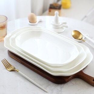 纯白骨瓷鱼盘家用蒸鱼盘子大盘子剁椒鱼头方形深盘