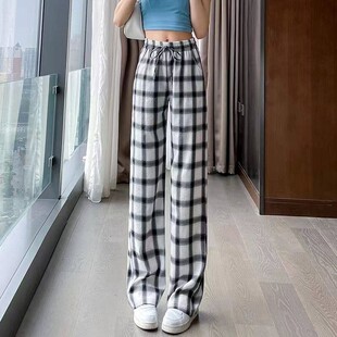 宽松高腰垂坠感黑白格子显瘦休闲格子裤 薄款 子 女夏季 2026年阔腿裤