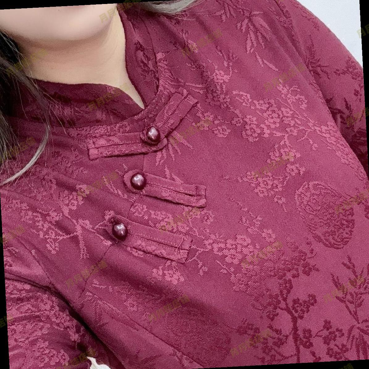 德绒长袖中式提花盘扣上衣洋气时尚气质复古国风立领打底妈妈保暖