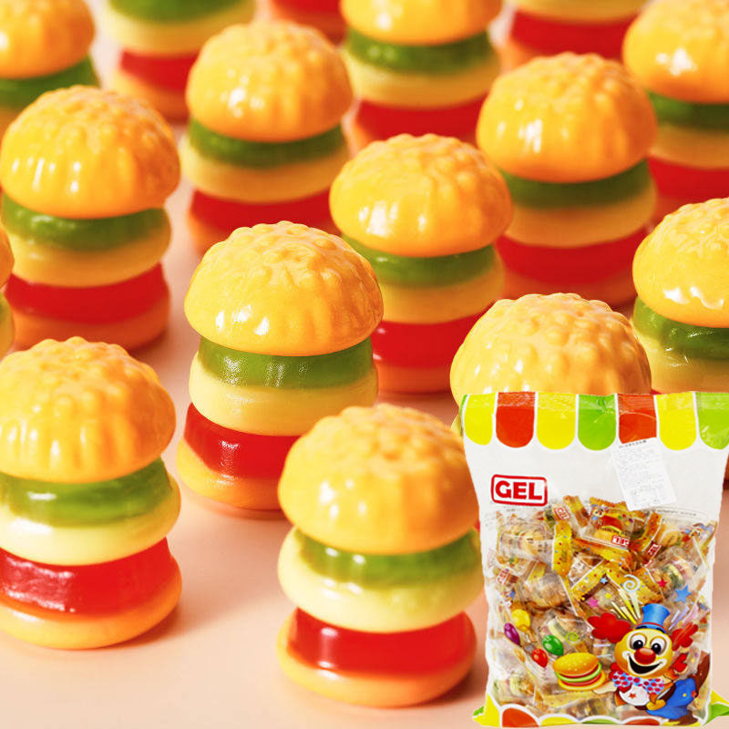 香港进口GEL汉堡包夹心橡皮软糖果QQ糖可爱造型什锦网红儿童零食