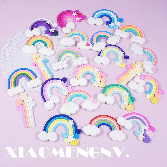 diy贴钻仿真奶油手机壳七彩软陶彩虹云朵手机美容饰品配件材料