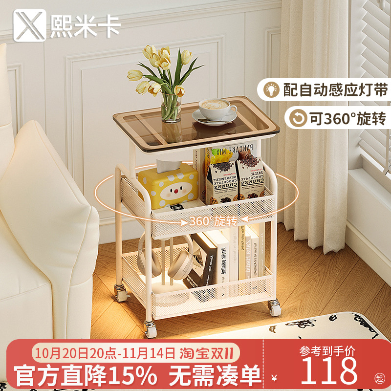 可移动奶油风小推车铁艺玻璃