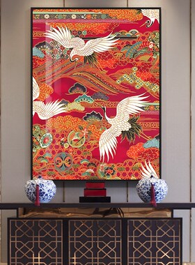仙鹤飞升玄关装饰画龙凤呈祥新中式客厅沙发背景墙挂画书房墙壁画