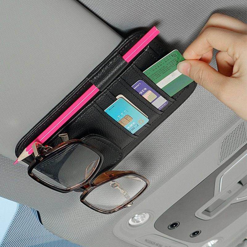汽车遮阳板卡片夹真皮车载眼镜夹架车用多功能票据停车卡收纳卡包