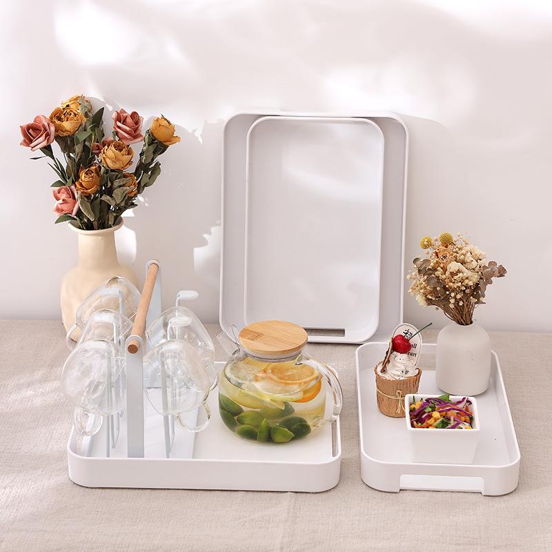 北欧ins风塑料托盘 纯色简约茶托餐盘带提手杯子收纳沥水盘.4392