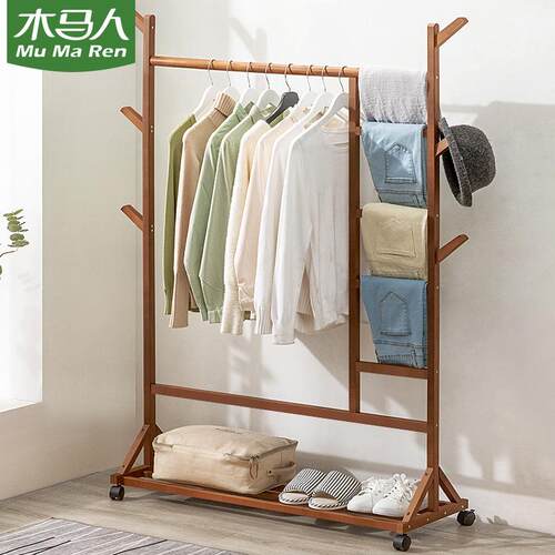 家用室内落地简易挂衣架房间晾衣帽杆式卧室移动阳台衣服收纳架子