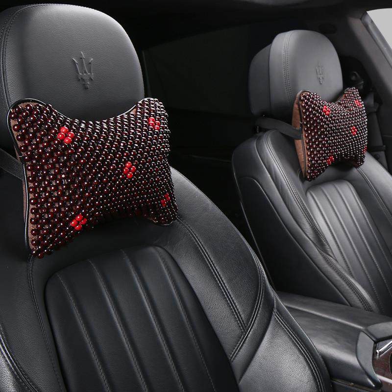 夏季汽车坐垫头枕木珠骨头枕靠枕脖子小车用护颈枕夏天枕头一对装