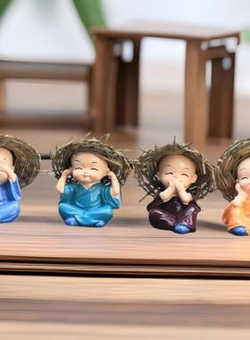 言不听不看工艺品家居摆件红釉陶瓷装饰三不猴一个玩具三只猴子