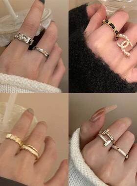 滴油镶钻不规则开口戒指时尚气质甜酷设计感食指戒个性手