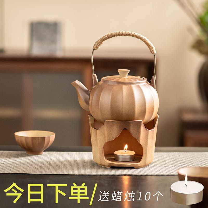 温煮茶壶仿柴烧提梁壶大号复古粗陶茶具套装围炉泡茶壶单壶烧水壶