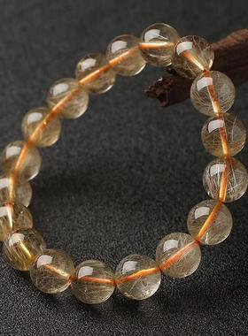 天然金发晶手链6-14巴西钛晶发晶黄色水晶珠子散珠手串男女