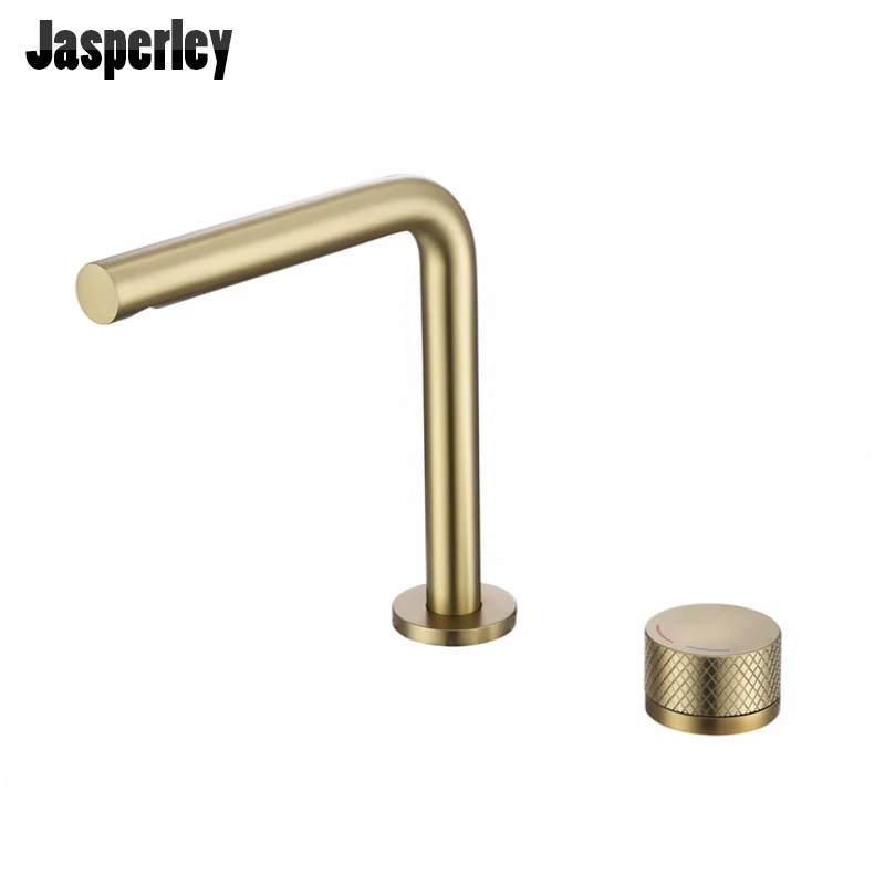 Jasperley拉丝金分体式冷水水龙头旋转开关面盆台上双孔