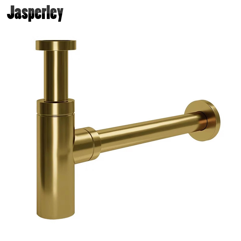 Jasperley拉丝金入墙式墙排不锈钢水管带防臭酒店下水器