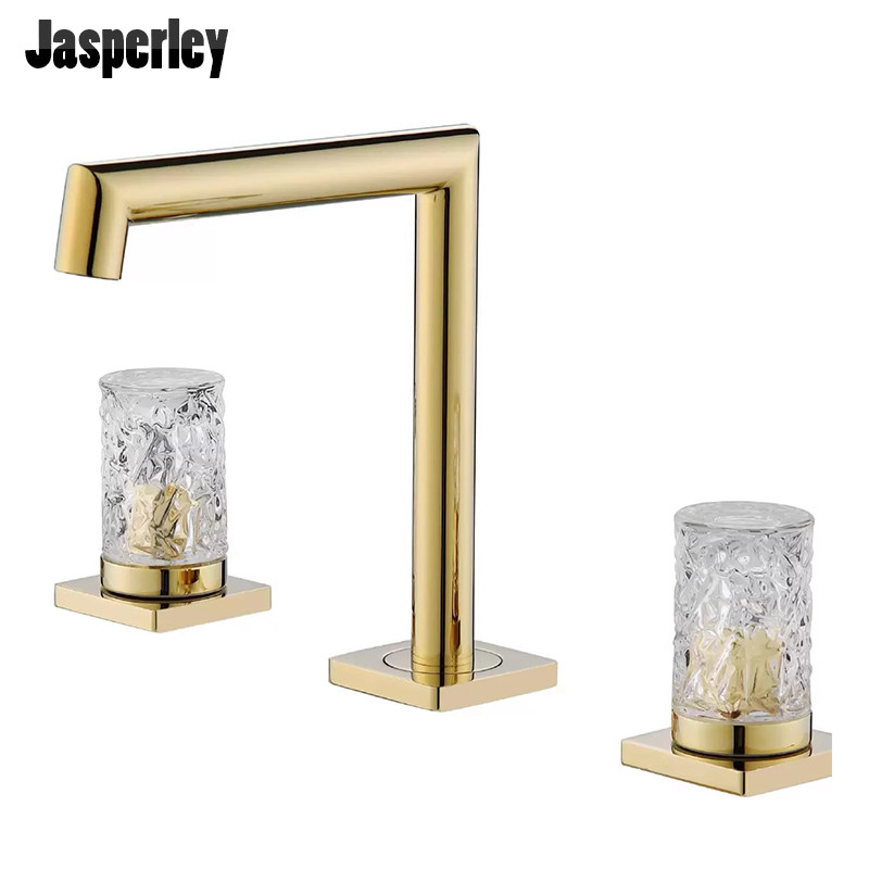 Jasperley拉丝金冷热水龙头水晶三孔轻奢极简分体式面盆