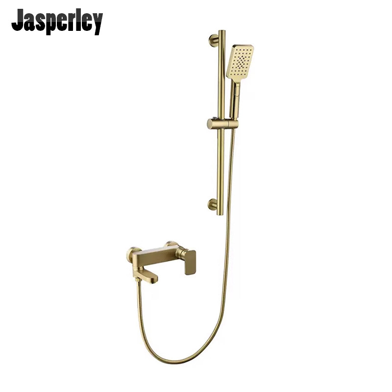 Jasperley拉丝金简易增压花洒套装带升降杆浴缸水龙头