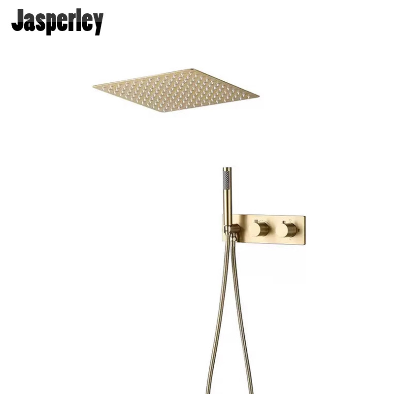 Jasperley拉丝金恒温入墙式暗装花洒带增压嵌入式沐浴酒店家用